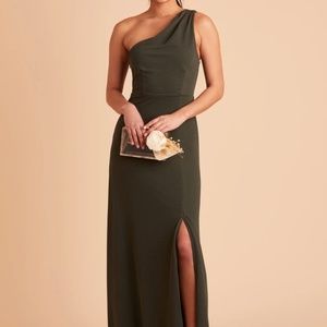 Birdy Grey Kira One Shoulder Crepe Bridesmaid Dress in Olive
